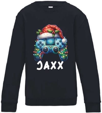Kersttrui met Naam – Zwart –Maat 110/116 – Gepersonaliseerde Kersttrui met Leuke Print Gamer – Livingstickers