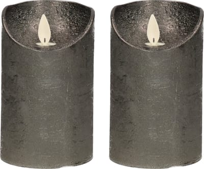 Anna's Collection Led kaars/stompkaars - 2x - antraciet grijs - H12,5 x D7,5 cm - wax - bewegende vlam