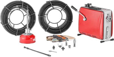 Elektrische Rioolreiniger - Verstoppingsverwijderaar - Afvoer Ontstoppen - 6 Verwisselbare Koppen - 50-110mm Slangen - Rood en Zilver