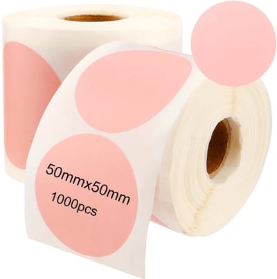 Dailygoods - 50mm Cirkel Thermische Sticker Labels Roze - 1000PCS Zelfklevende Thermische Stickers