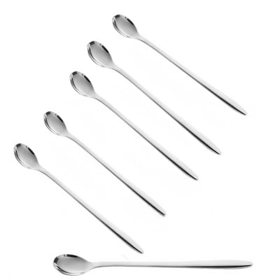 Lepels – Set van 6 – Roestvrij staal – Koffielepels met lange steel – Lepels voor ijs en koude dranken – Roerlepels – Geschikt voor latte's, warme chocolademelk, warme dranken, desserts, ijs, enz. – Maat S - 12 × 2 cm