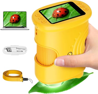 Microscoop - Vergrootglas - 100x kindermicroscoop - Digitale handmicroscoop met hoge resolutie - Draagbaar - Geschikt voor jongens en meisjes van 3-12 jaar - Ideaal verjaardagscadeau - Geel