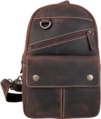 Leren Slingbag Bruin - Anti-Diefstal Crossbody Tas Heren & Dames - Leren Crossbody Bag Donkerbruin - Arrigo K67