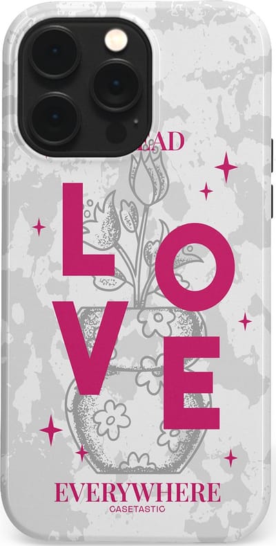 Casetastic hoesje geschikt voor Apple iPhone 14 Pro Max - MagSafe - Dubbellaagse bescherming - Spread Love Everywhere - Grijs Roze - Valentijn - Valentine - Fashion Case - Lichtgrijs Wit Roze