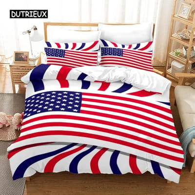 Amerikaanse Vlag Dekbedovertrek Collectie Microvezel Rood Witte Streep Decor Beddengoed Collectie Onafhankelijkheidsdag Vrijheid Thema Dekbedovertrek Voor Tieners AU Single 140x210cm