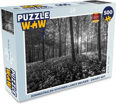 Puzzel Zonnestralen schijnen langs beuken - zwart wit - Legpuzzel - Puzzel 500 stukjes