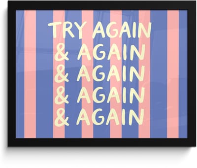 Poster in lijst - Fotolijst 40x30 cm - Posters - Try again - Strepen - Roze - Verticaal - Blauw - Posterlijst zwart - Decoratie - Wanddecoratie woonkamer - Muurdecoratie slaapkamer