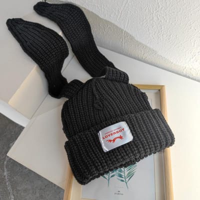 Schattige Konijn Lange Oren Wolmuts voor Dames in Herfst en Winter Warmte en Dikke Oorbescherming en Koudebescherming Gebreide Muts Trend average size gray
