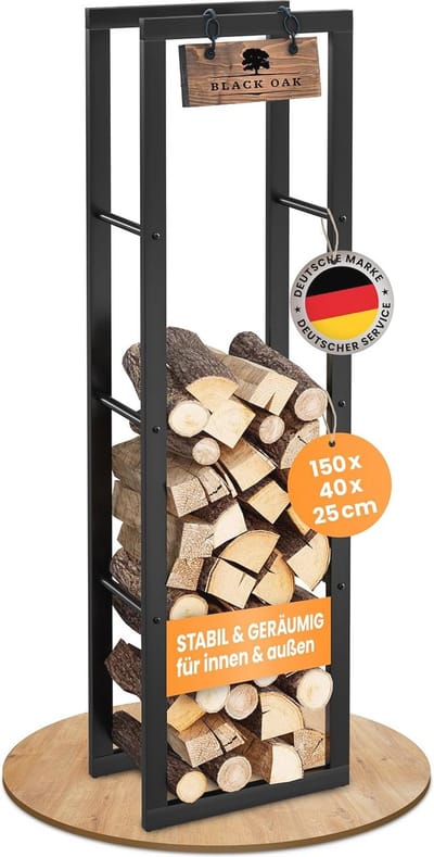 Brandhoutrek - Houtopslag - Haardhout Opslaan - Gepoedercoat Staal - 150x40x25 cm - Zwart