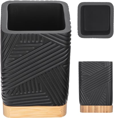 KADAX Tandenborstelbeker voor badkamer, tandenborstelhouder voor tandenborstel en tandpasta, decoratieve tandenborstelbeker, moderne badkamerbeker (zwart vierkant)