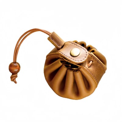 Portemonnee met trekkoord - Munthouder - Echt leer - 8*5*5,5 cm - Bruin - 1 stuk