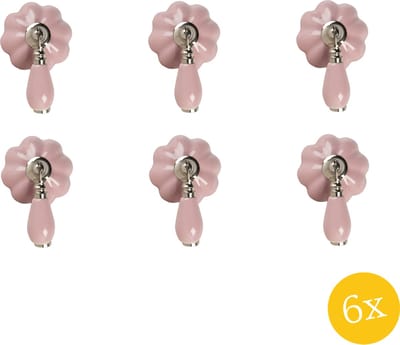 Clayre & Eef Deurknop set van 6 stuks 4x8x6 cm Roze Keramiek Meubelknop