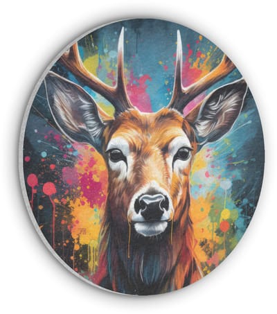 Akoestisch wandpaneel rond 30x30 cm - Vilt schilderij Hert - Graffiti - Dieren - Kleuren - Ronde akoestische panelen - Geluidsdempende wanddecoratie - Geluidsisolatie wandcirkel - Muurdecoratie geluidspanelen