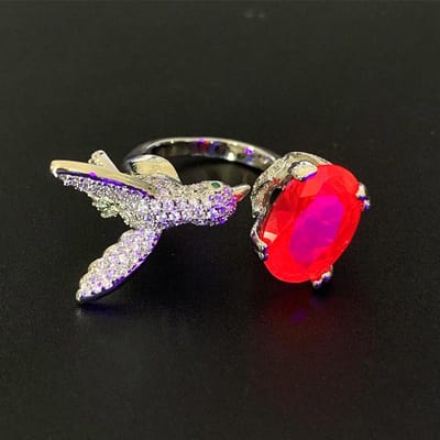 Kleurrijke Rode Korund Ring Simulatie St. Maria Kolibrie Ring red
