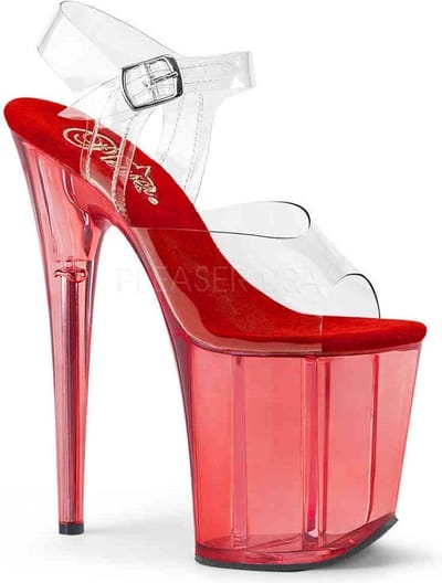 Pleaser - FLAMINGO808T Sandaal met enkelband, Paaldans schoenen - Paaldans schoenen - 35 Shoes - Rood/Transparant