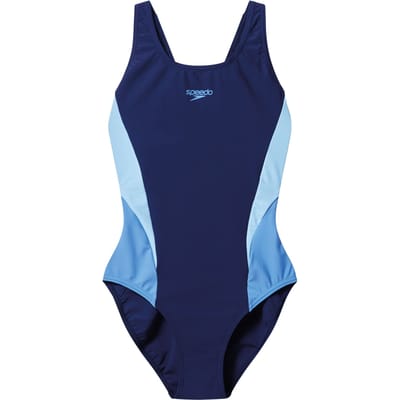 Speedo Colourblock Splice Muscleback 1P Dames - Sportbadpak Dames met Muscleback - Badpak Dames met Vormvaste Pasvorm - Zwempak Dames voor Fitnesstraining - Marine/Blauw - 36