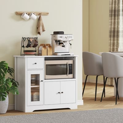 REDOM - Keukenkast Met Open Vak En Lade - Dressoir - Voor Keuken Of Woonkamer - Spaanplaat - Wit - 80 X 35 X 72,2 Cm