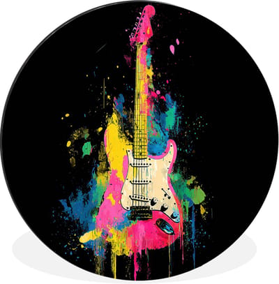 WallCircle - Wandcirkel - Muurcirkel - Gitaar - Kleurrijk - Verf - Aluminium - Dibond - 30x30 cm - Binnen en Buiten