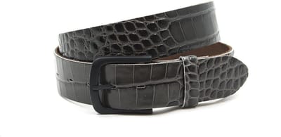 Heren riem grijs met zwarte gesp - 4 cm breed - Leer - Jeans riem - Casual chique - Maat 85