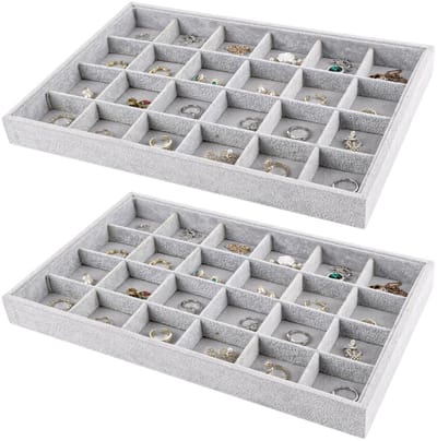 ONF3 - Sieraden Organizer - 2 Stuks - Praktische Opbergoplossing - Grijs - Juwelen Bewaren - Ideaal voor Vrouwen - Compact en Stijlvol