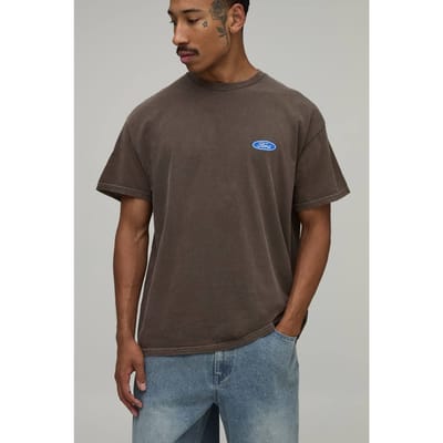 Gewassen Oversized T-shirt Met Ford Kentekenprint | Chocolate | Size Small