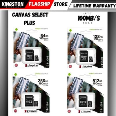 Kingston Micro SD Kaart Canvas Select Plus microSD Card 10 UHS-I - 64GB - inclusief SD adapter