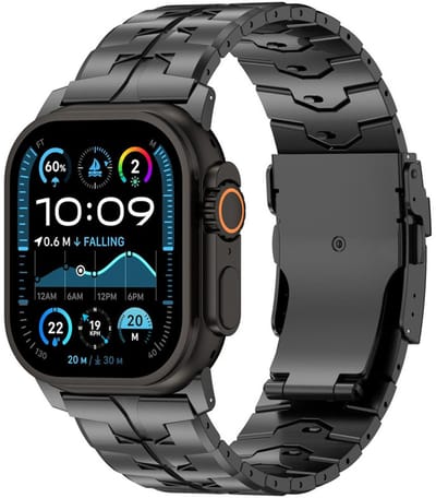 Luxe titanium bandje - geschikt voor Apple Watch series 1/2/3/4/5/6/7/8/9/10/11/ SE (1,2,3) / Ultra (1,2,3) met maat 44 mm / 45 mm / 46 mm / 49 mm - stalen schakelband met vlindersluiting - zwart