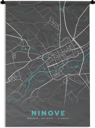Wandkleed - Wanddoek - België – Ninove – Stadskaart – Kaart – Grijs – Plattegrond - 120x180 cm - Wandtapijt