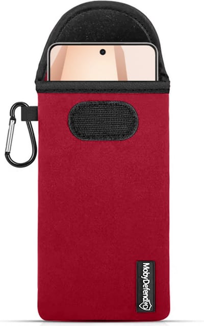 MobyDefend Hoesje - Geschikt voor OnePlus 13R - Neopreen Pouch Met Karabijnhaak - Insteek - Riemlus - Rood
