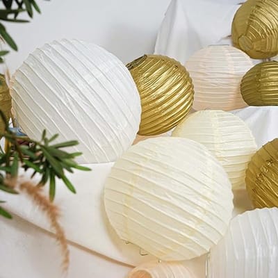 Lampions, papieren lantaarn, bruiloftsfeestdecoratie, pompon-decoratie, geschikt voor bruiloft, feest, decoratie, doop, vintage, 12 stuks