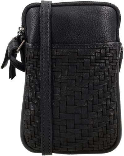 Hide & Stitches Inspired by illusion Telefoontasje - Crossbody - Dames - Geweven - Leer - Leren Dames Tas - Zwart