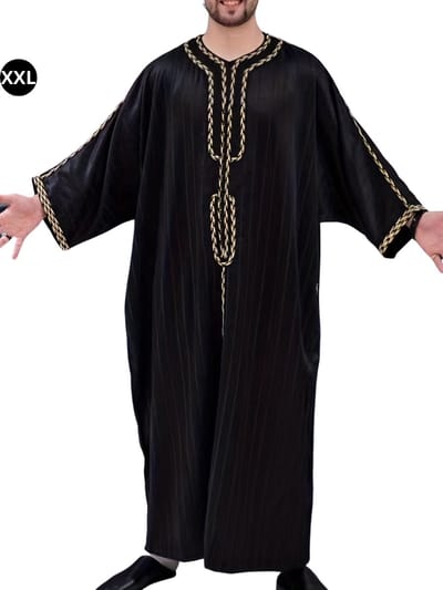 Livano Moslim Kleding - Djellaba Heren - Islamitische Kleding - Alhamdulillah - Arabisch Mannen Kaftan - Zwart - Maat XXL
