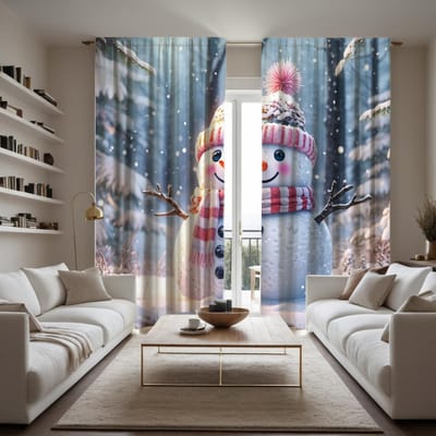 2-delig HD digitaal wit buiten cartoon sneeuwpop gordijn woondecoratie stijl decoratie woonkamer slaapkamer door roede gordijn W52H63inchW132H160cm white