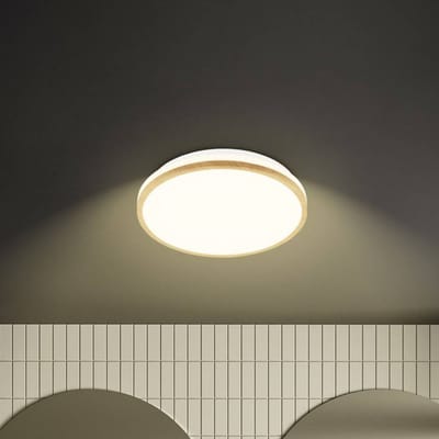 Briloner LED plafondlamp Acorus, Ø 28 cm, wit/houtkleur, IP44