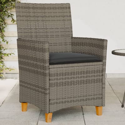 vidaXL - Tuinstoelen - 2 - st - met - kussens - poly - rattan - en - massief - hout - grijs