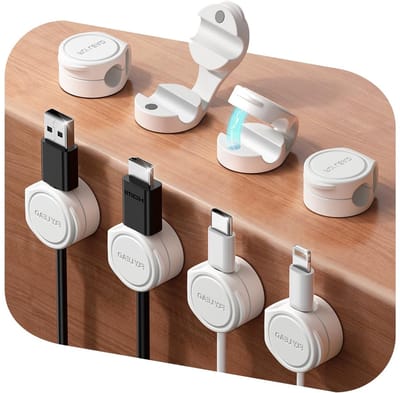 8 Stuks Siliconen Kabelhouders, Magnetische Kabelclips, Zelfklevende Kabelorganisatie voor Bureau, Oplaadkabels, HDMI, USB en Audiokabels, Wit