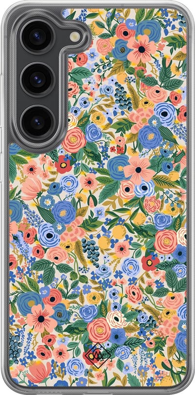 Casimoda® hoesje - Geschikt voor Samsung Galaxy S23 Plus - Blue Gardens - 2-in-1 case - Schokbestendig - Bloemen - Verhoogde randen - Blauw, Transparant