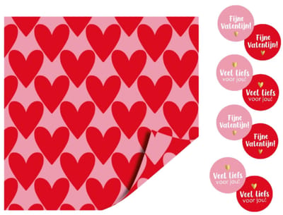 3m Cadeaupapier met 8 stickers - liefde - valentijn - hartjes