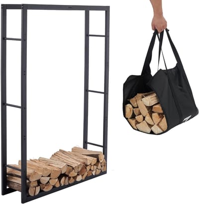 Dailygoods- Brandhoutrek Stevige Constructie - Houtopslag Binnen - Houtopslag Buiten - Draagtas - Hoogwaardig Gepoederd Staal - Afmetingen 100x25x148cm