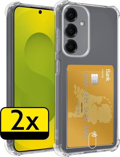 Hoesje - 2 Stuks - Geschikt voor Samsung Galaxy S25 FE - Met Pashouder en Kaarthouder - Telefoon Hoes Shockproof - Siliconen Case - Back Cover - Shock Proof - Pasjes Houder - Telefoonhoesjes - Transparant
