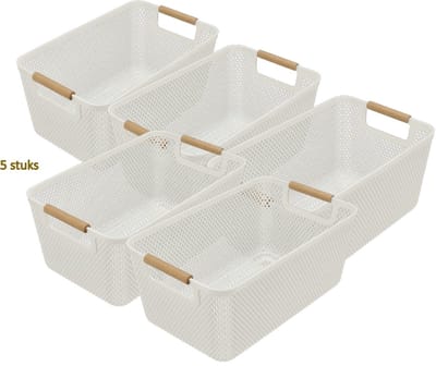 Opbergmand Kunststof Set van 5 – 12 Liter Opbergmand voor Speelgoed – Keukenkast, Kledingkast en Kast Organizer – Stapelbare Vierkante Opbergboxen