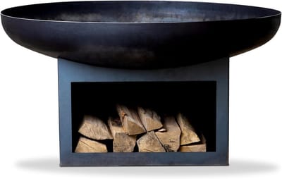Vuurkorf met vak - Buitenhaard tuinhaard - Gezelligheid creëren - Stabiele houten opbergruimte - Ø 60 cm - Zwart