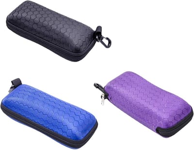 Rectangle Grid Zonnebril Etui, Harde Bril Bescherming, Set van 3, Zwart, Paars en Blauw - Ideaal voor Reizen, Opbergen en Bescherming van Brillen