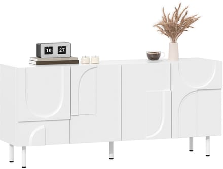Geometrisch Designer Dressoir-Voor Eetkamer-Modern en Functioneel Meubel-Met Onregelmatige Bochten en Meerdere Opbergvakken-Stijlvol Wit-Wit