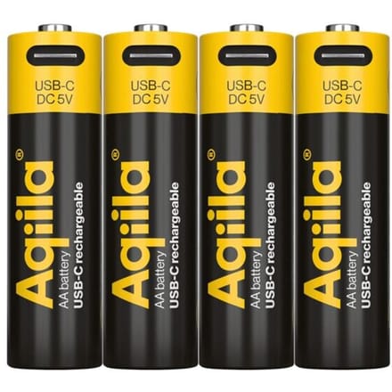 Aqiila Oplaadbare batterijen AA 1,5V Li-ion, USB-C, 2000 mAh, 4 stuks Lithium AA oplaadbare Batterijen met 4-in1 USB-C kabel