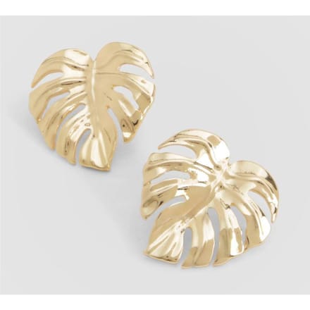 boohoo Dames Oversized Leaf Detail Stud Earring | Gold