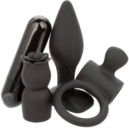 Sensationsdeluxe - Pleasure Kits - Mini Vibarator - Butt Plug - Penis Ring - Vibarator Roos mini - elektrisch - Koppelset