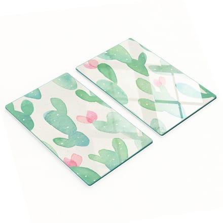 Decoratieve snijplanken van glas met aquarelprint, cactusmotief, 2x30x52 cm
