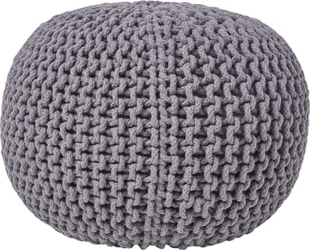 Homescapes Rond gebreide poef 100% katoen - Grijs - 35x40 cm