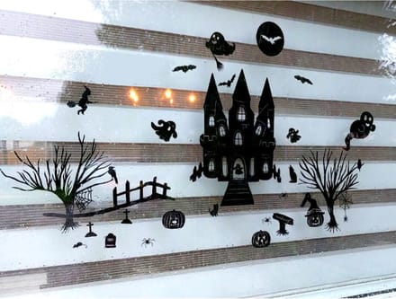 CustomCrafts by Tasj - Herbruikbare Statische Raamstickers - Halloween Spookhuis - Zwart